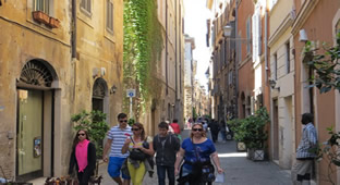 Walking the streets of the Ancient City of Rome near Trevi Fountain and  Spanish Steps
