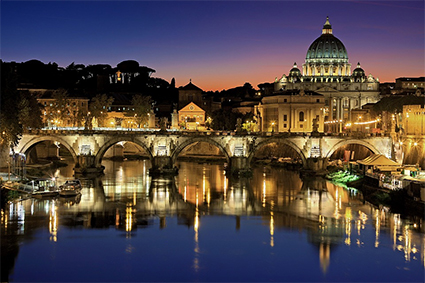St Peter's Basilica and Tiber at night